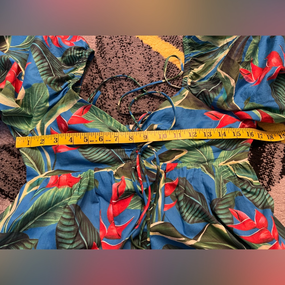 FARM Rio Blue and Green Tropical Print Balloon Sleeves Maxi Dress S - Picture 13 of 16
